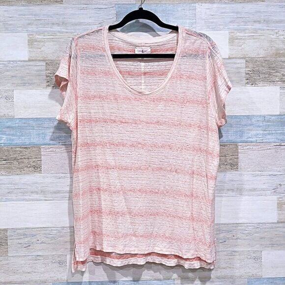 LOU & GREY 100% Linen Striped Slub Tee Orange White Short Sleeve Womens XL - Picture 2 of 5